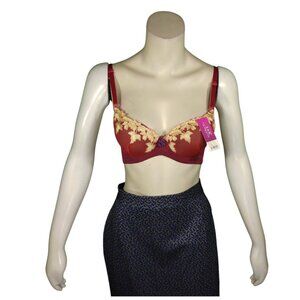 Women Red/Gold Embroidered Push up Bra